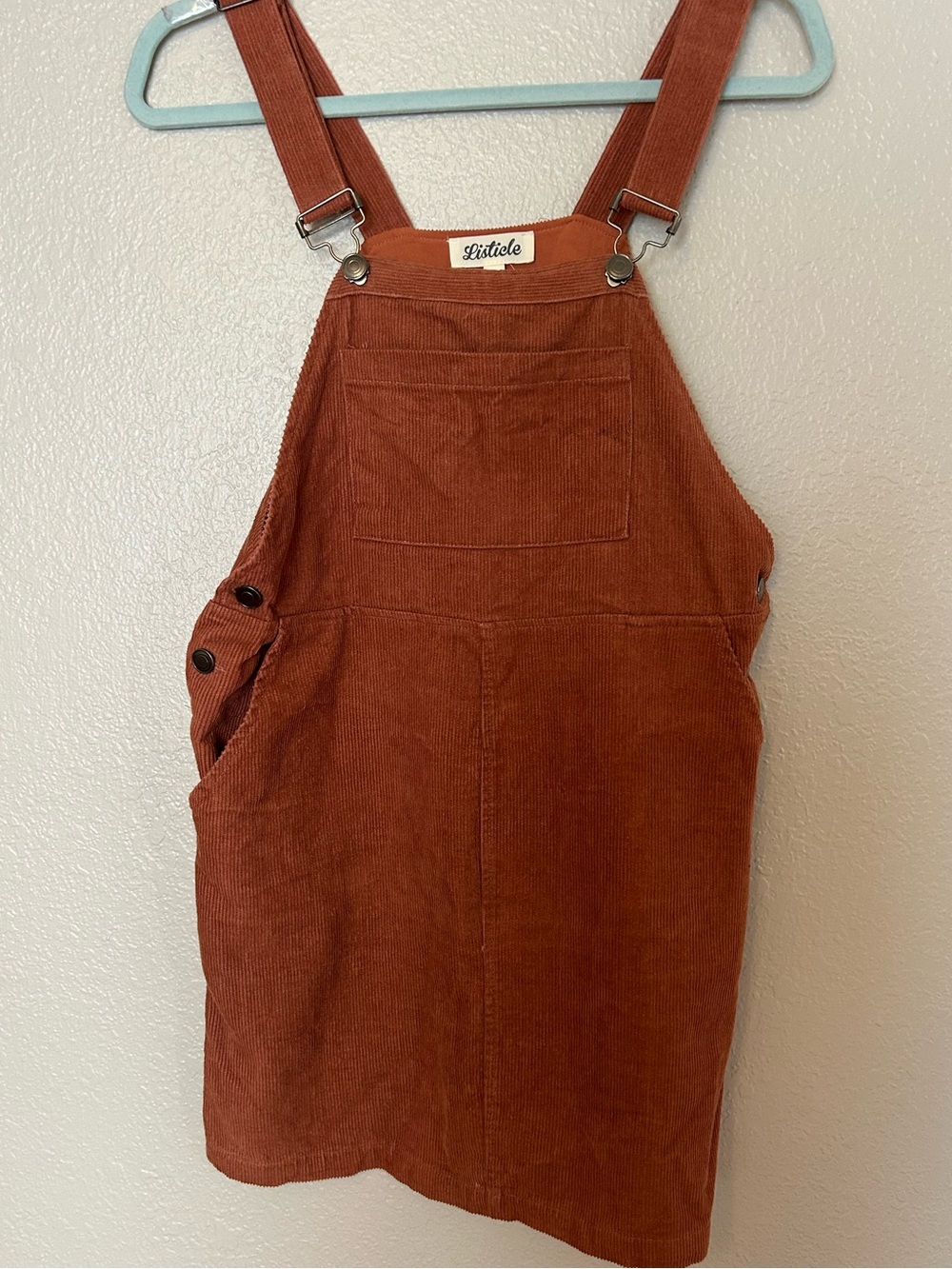 Listicle Rust Orange Corduroy Overall Jumper Dress Size Small Mini Pocket